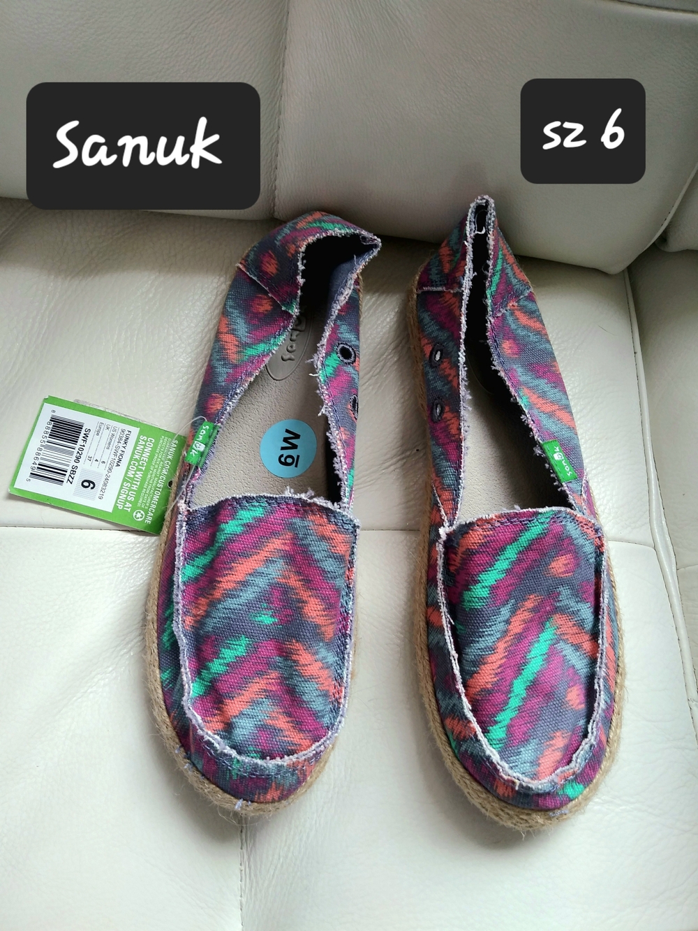 Sanuk Women's Multicolor Teal Pink Orange Canvas Espadrilles